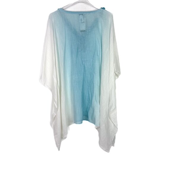 NWT J. Jill Ombre Poncho With Neckline Trim In Light Blue White Plus Size XL-3X - Picture 10 of 14